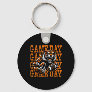 Tigers Football Game Day Vintage Distressed School Keychain