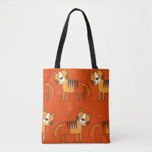 Tigers, hand drawn backdrop. Colourful seamless pa Tote Bag