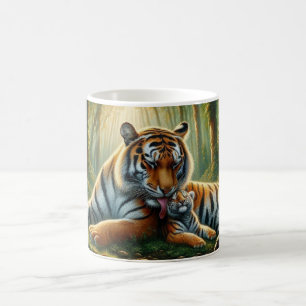 Tigers in a Lush Jungle Watercolor Painting Coffee Mug