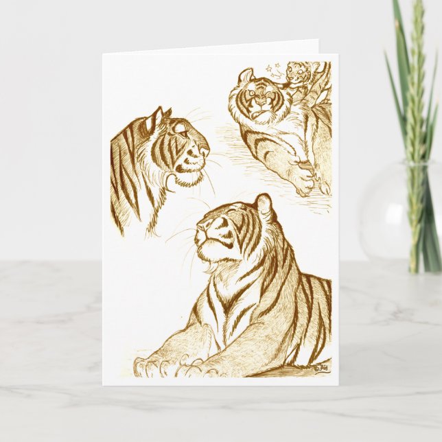 Tigers  in sepia greeting card (Front)