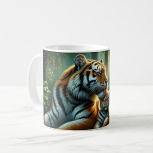 Tigers in Sunlit Forest Painting Coffee Mug