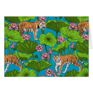 Tigers in the pink lotus pond