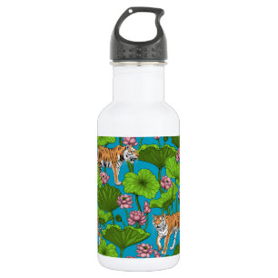 Tigers in the pink lotus pond 532 ml water bottle