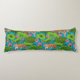Tigers in the pink lotus pond body pillow