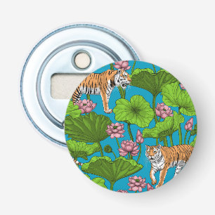Tigers in the pink lotus pond bottle opener