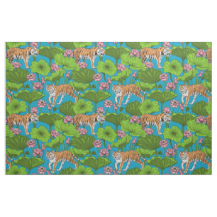 Tigers in the pink lotus pond fabric