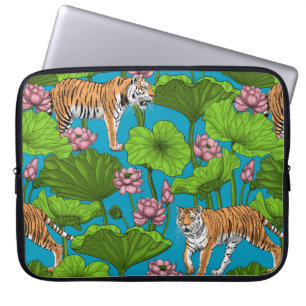 Tigers in the pink lotus pond laptop sleeve