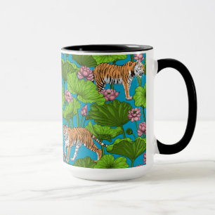 Tigers in the pink lotus pond mug