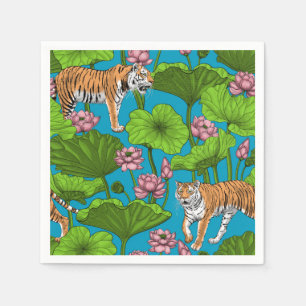 Tigers in the pink lotus pond napkin