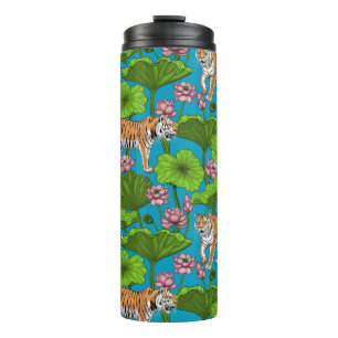 Tigers in the pink lotus pond thermal tumbler