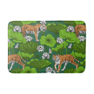 Tigers in the white lotus pond bath mat