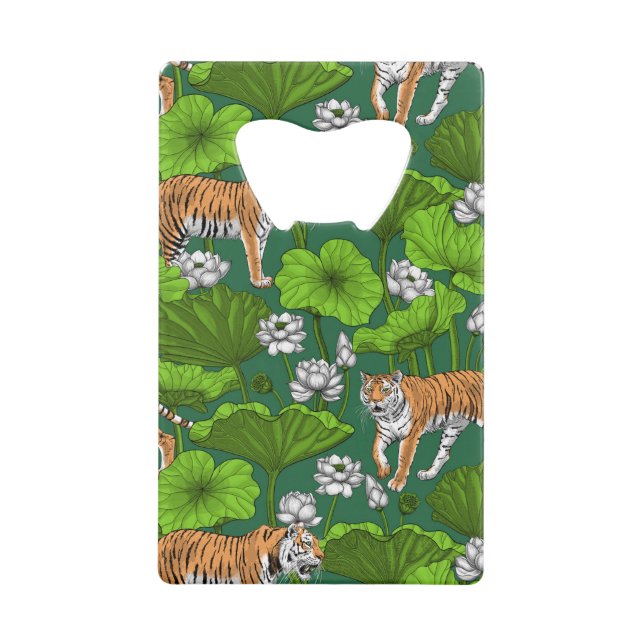 Tigers in the white lotus pond credit card bottle opener (Front)