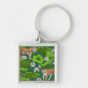 Tigers in the white lotus pond keychain