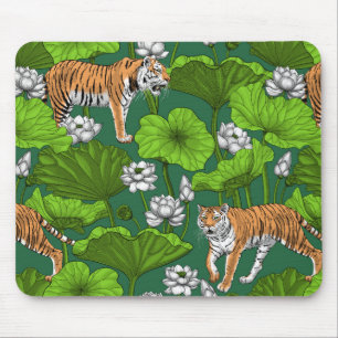 Tigers in the white lotus pond mouse pad