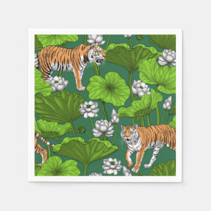 Tigers in the white lotus pond napkin