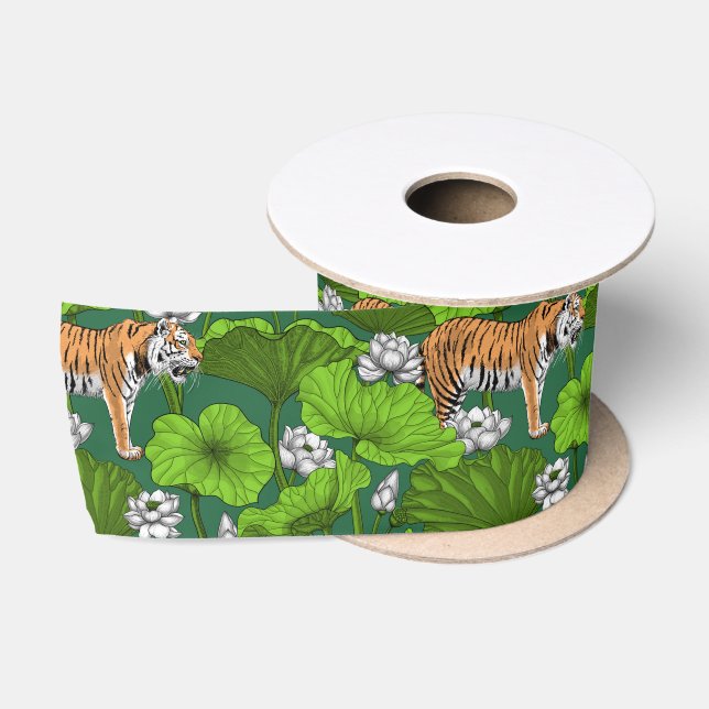 Tigers in the white lotus pond satin ribbon (Spool)