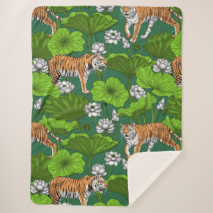 Tigers in the white lotus pond sherpa blanket