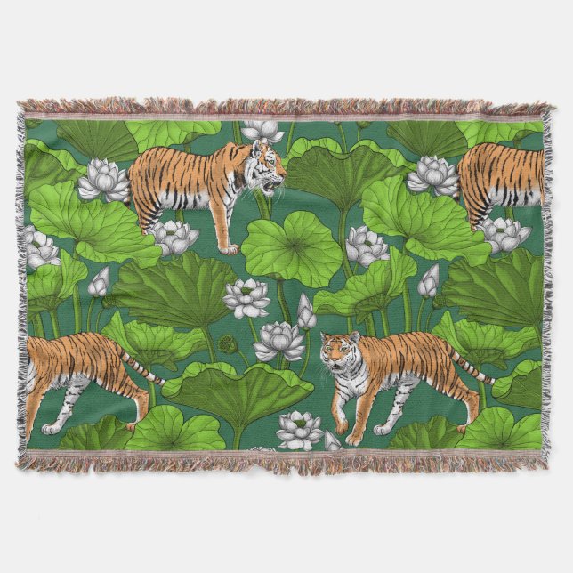 Tigers in the white lotus pond throw blanket (Front)