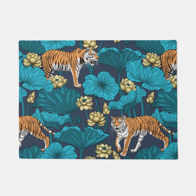 Tigers in the yellow lotus pond doormat (Front)