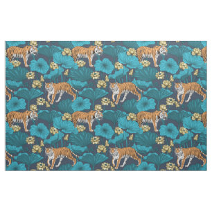 Tigers in the yellow lotus pond fabric