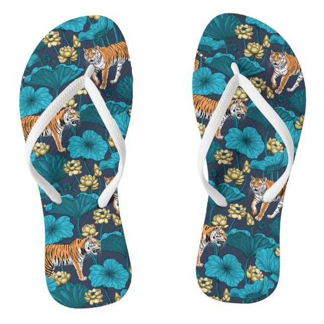 Tigers in the yellow lotus pond flip flops (Footbed)