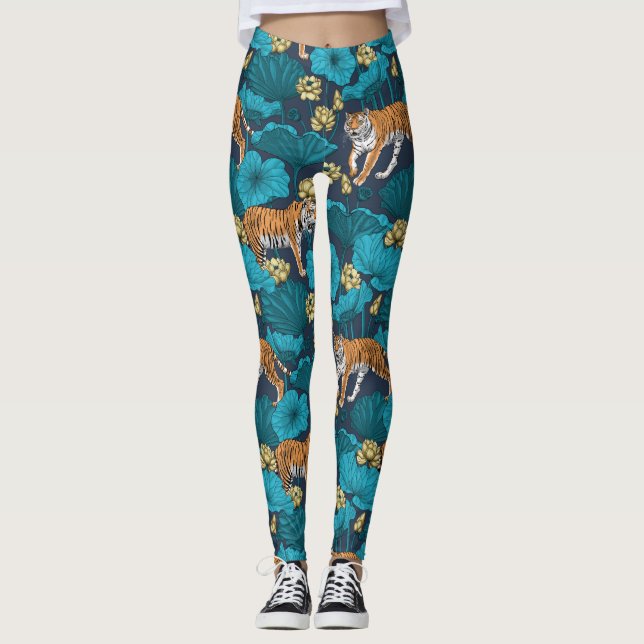 Tigers in the yellow lotus pond leggings (Front)