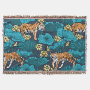 Tigers in the yellow lotus pond throw blanket