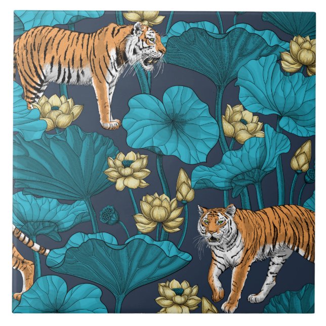 Tigers in the yellow lotus pond tile (Front)