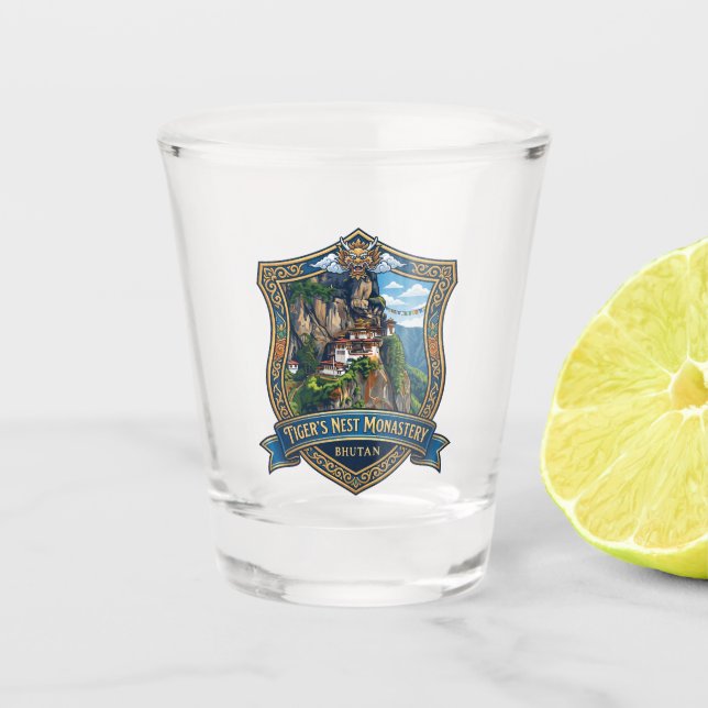 Tiger's Nest Monastery Bhutan Shot Glass (Front)