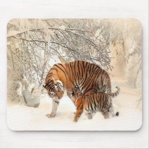 tigers on snow mouse pad