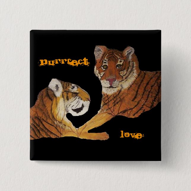 Tigers Purrfect Love 2 Inch Square Button (Front)