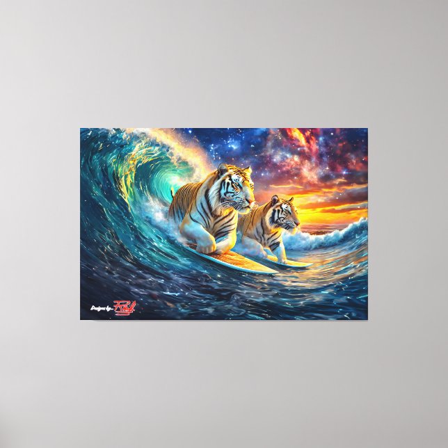 Tigers Surfing Space Design by Rich AMeN Gill Canvas Print (Front)