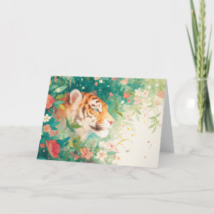 Tiger's Tranquil Retreat Among Blossoms Card