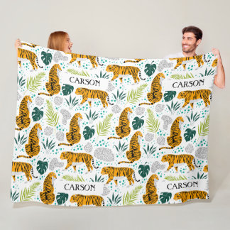 Tigers & Tropical Leaves, Name Pattern Fleece Blanket