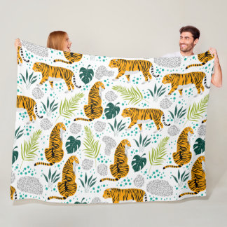Tigers & Tropical Leaves Pattern Fleece Blanket