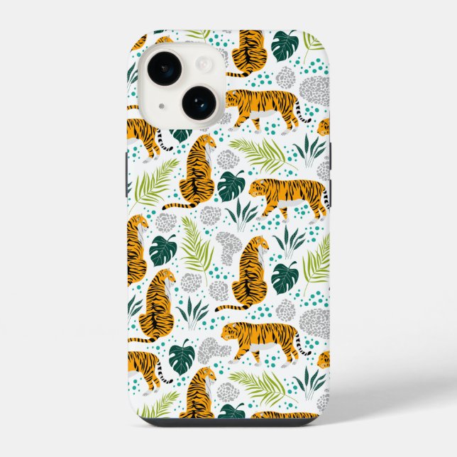 Tigers & Tropical Leaves Pattern iPhone Case (Back)