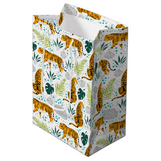 Tigers & Tropical Leaves Pattern Medium Gift Bag