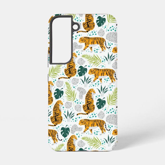 Tigers & Tropical Leaves Pattern Samsung Galaxy S22 Case (Back)