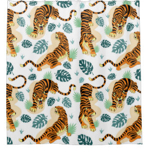 Tigers Tropical Leaves: Vintage Illustration.