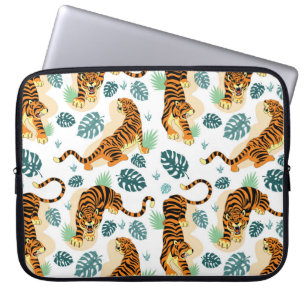 Tigers Tropical Leaves: Vintage Illustration. Laptop Sleeve