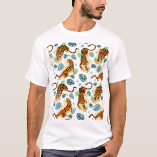 Tigers Tropical Leaves: Vintage Illustration. T-Shirt