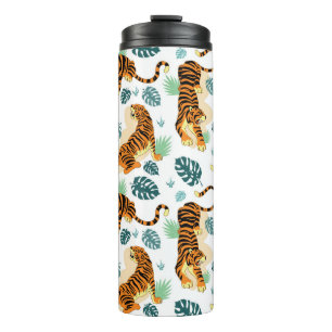 Tigers Tropical Leaves: Vintage Illustration. Thermal Tumbler