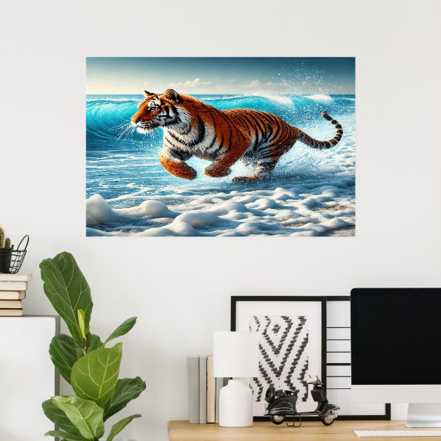 Tiger's Wild Ocean Pursuit Poster (Home Office)