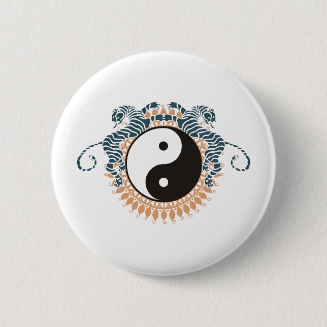 Tigers & Yin Yang 2 Inch Round Button (Front)