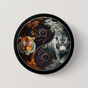 Tigers Yin Yang 2 Inch Round Button