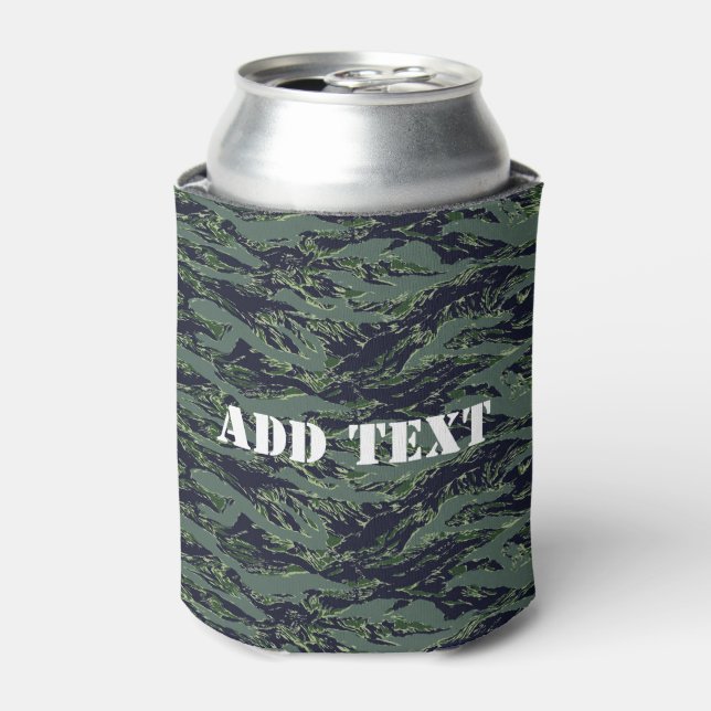 Tigerstripe Olive Green Camouflage Can Cooler (Can Front)