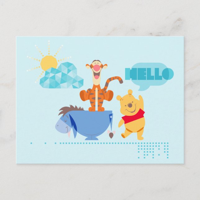 Tigger, Eeyore, & Pooh - Hello Postcard (Front)