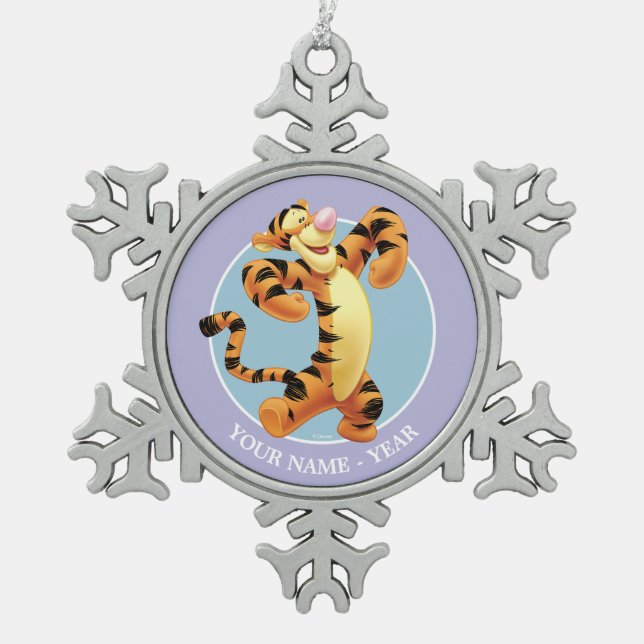 Tigger | Standing Add Your Name Snowflake Pewter Christmas Ornament (Front)