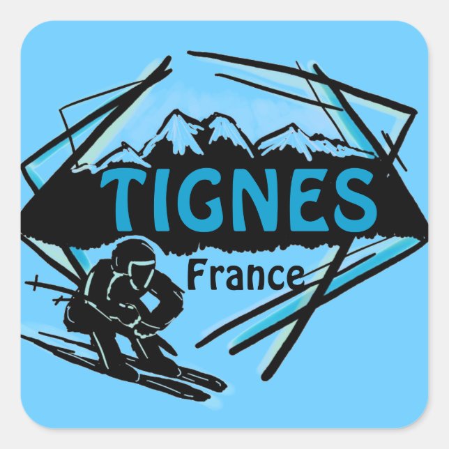 Tignes France blue ski logo artistic stickers (Front)