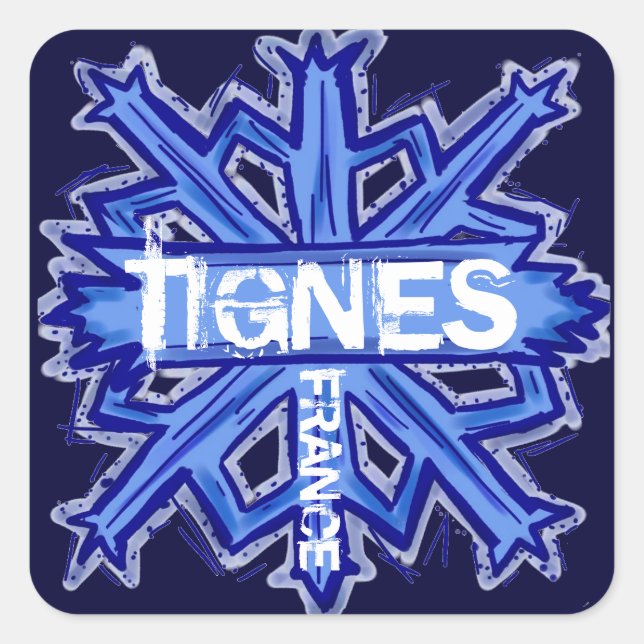 Tignes France blue snowflake stickers (Front)
